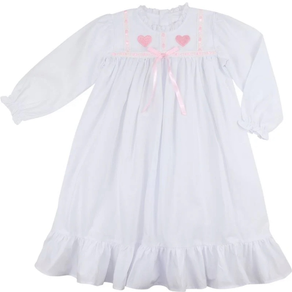 Girls' White and Pink Heart embroidered Pajama Gown